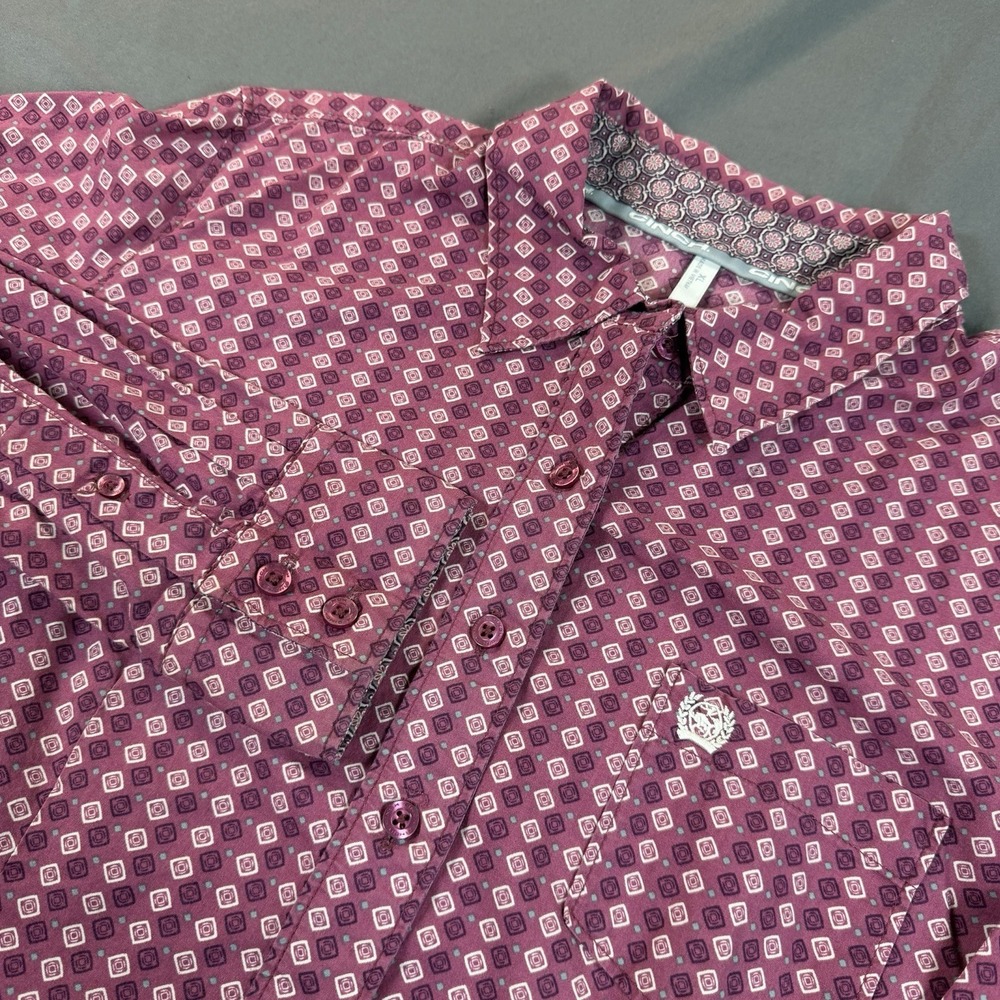 Cinch Button Down Shirt‎ Womens XL Purple Pink Geometric Western Rodeo Cotton